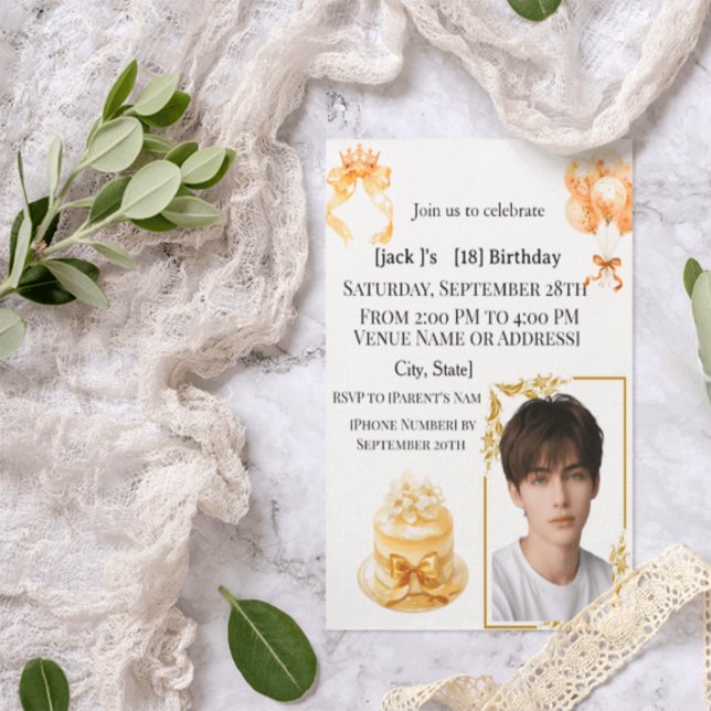 Invitation de fête pour photo d'anniversaire 18 an (Créateur téléchargé)