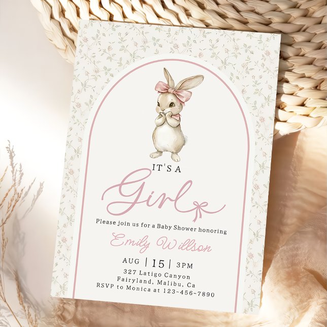 Invitation de fête prénatale Coquette Fille Lapin  (Créateur téléchargé)