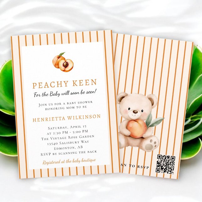 Invitation de fête prénatale 'Pêche Mignonne' à aq (Créateur téléchargé)