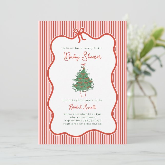 Invitation de fête prénatale pour bébé avec un nœu (Debout devant)
