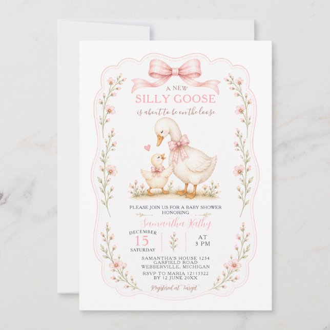 Invitation de fête prénatale pour bébé fille Silly (Devant)