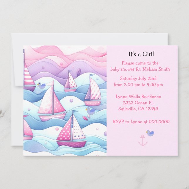 Invitation de fête prénatale pour bébé fille voili (Devant)
