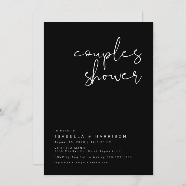 Invitation de fête prénatale pour couples minimali (Devant / Derrière)