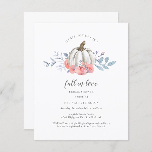 Invitation de fête prénuptiale à thème citrouille  (Devant / Derrière)