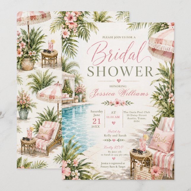 Invitation de fête prénuptiale au bord de la pisci (Devant / Derrière)
