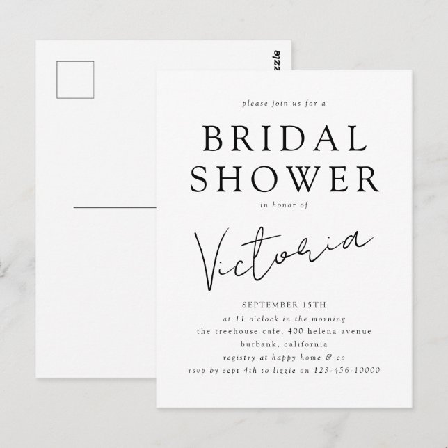 Invitation de fête prénuptiale de mariage minimali (Devant / Derrière)