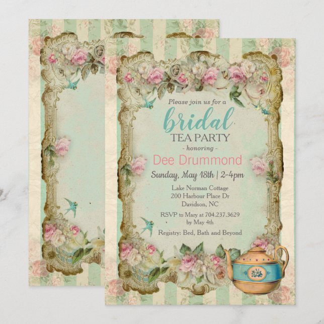 Invitation de fête prénuptiale de thé de style rét (Devant / Derrière)