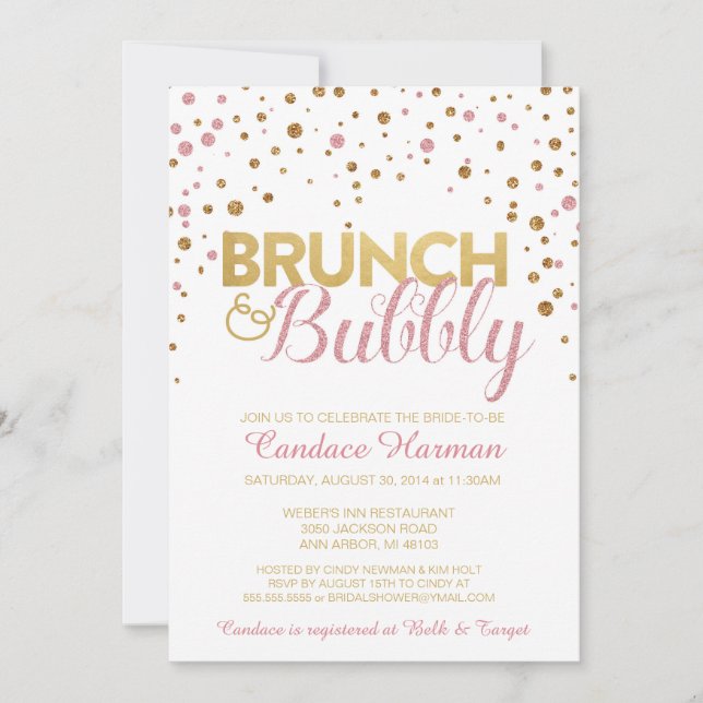 Invitation de fête prénuptiale pailletée Brunch &  (Devant)