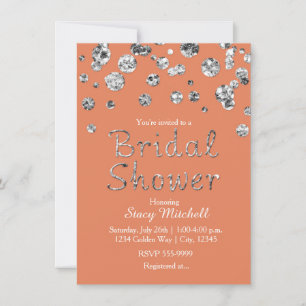 Invitation de fête prénuptiale pailletée de corail