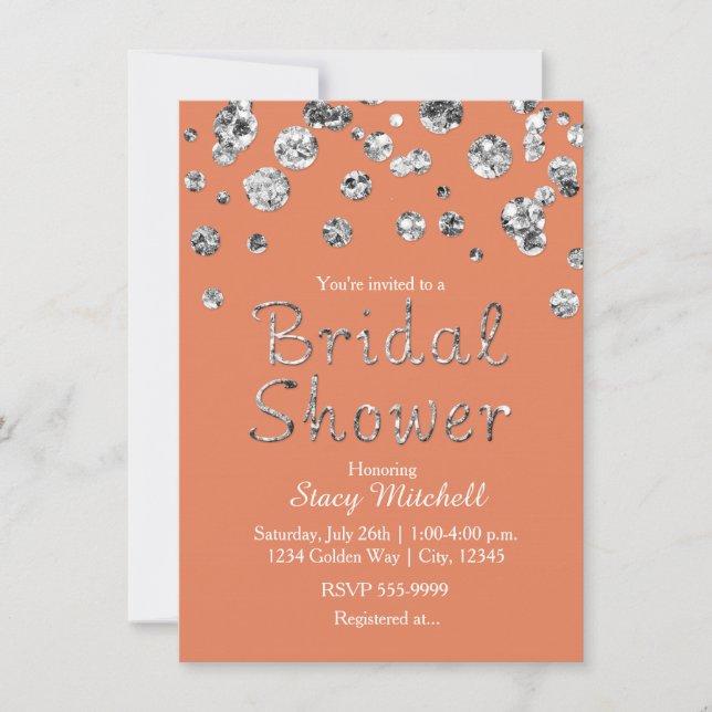 Invitation de fête prénuptiale pailletée de corail (Devant)
