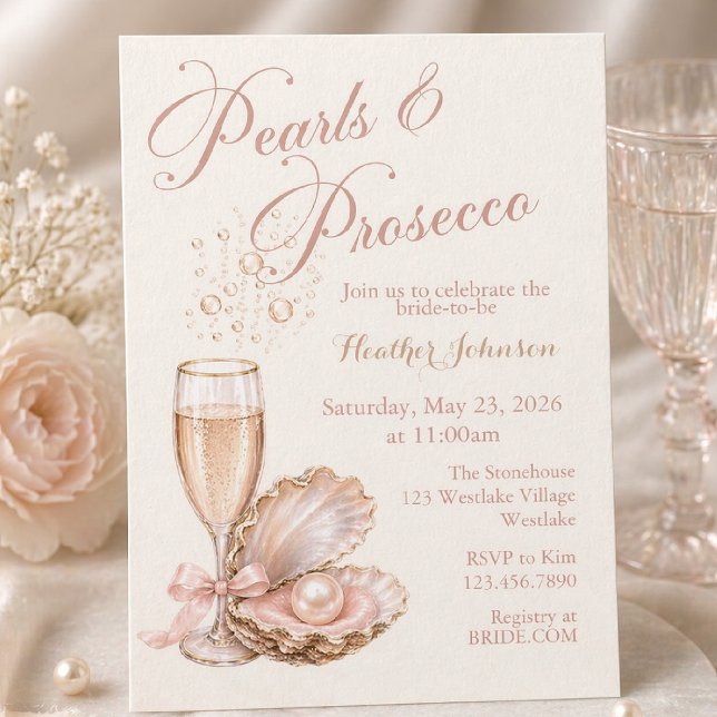 Invitation de fête prénuptiale Perles & Prosecco (Créateur téléchargé)
