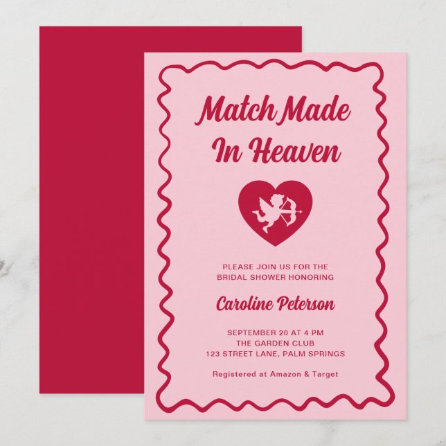 Invitation de fête prénuptiale Retro Red Match Mad (Devant / Derrière)