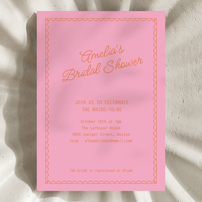 Invitation de fête prénuptiale rose orange vintage (Créateur téléchargé)