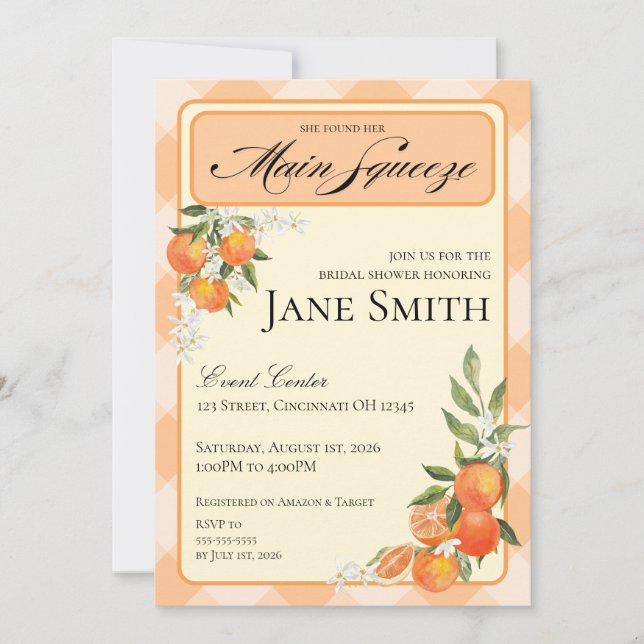 Invitation de fête prénuptiale sur le thème Orange (Devant)