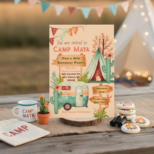 Invitation de fête pyjama de camping pour filles B