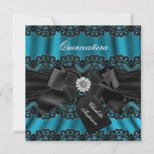 Invitation de fête Quinceanera Teal Black avec den