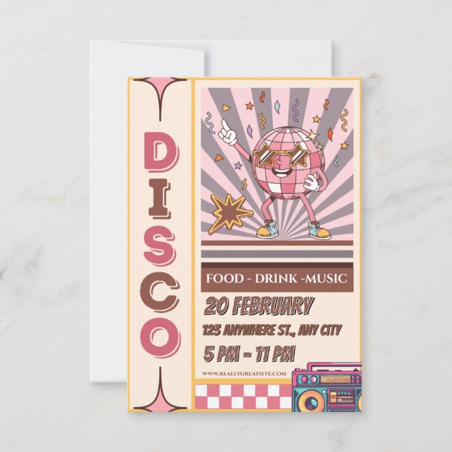 Invitation de fête rétro disco funky années 70 80 (Devant)