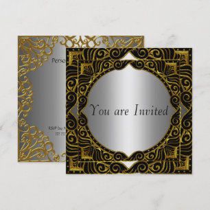 Invitation de fête rétro Or Argent Noir