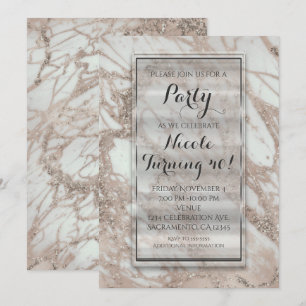 Invitation de fête Rose Gold Argent Glam Marble