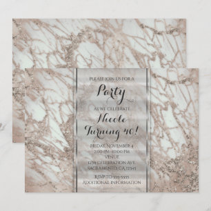 Invitation de fête Rose Gold Argent Glamour Marbre