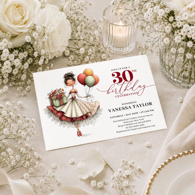 Invitation de fête rouge foncé pour les 30 ans d'u (Funny Humor Woman 30th Birthday Deep Red Party Invite

)