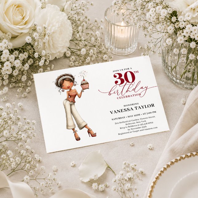 Invitation de fête rouge foncé pour les 30 ans d'u (Funny Humor Woman 30th Birthday Deep Red Party Invite

)