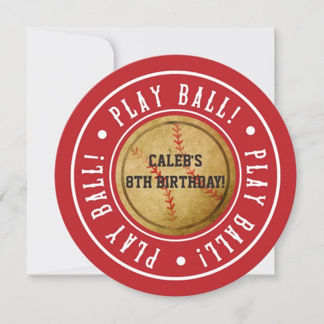 Invitation de fête rouge Vintage Baseball JOUER BA (Devant)