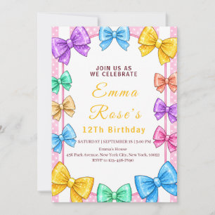 Invitation de fête ruban coloré pour filles