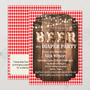 Invitation de fête rustique bière et couche