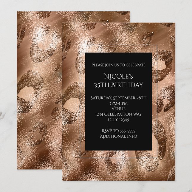 Invitation de fête sauvage chic en léopard bronze  (Devant / Derrière)