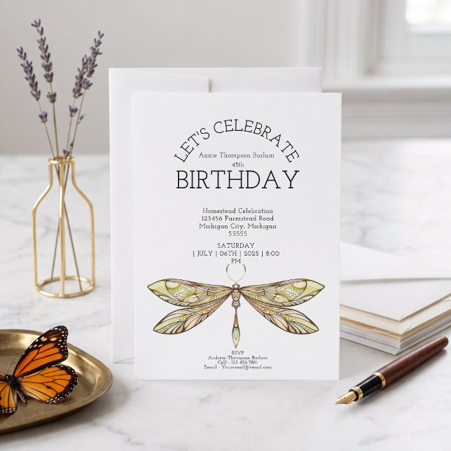 Invitation de fête simple en or Libellule (A timeless design everyone will love.)