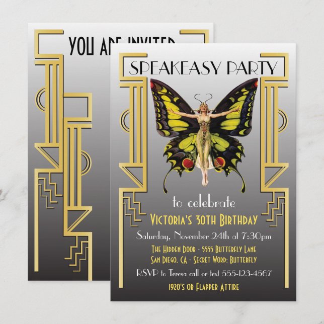 Invitation de fête Speakeasy Flapper Gatsby le Mag (Devant / Derrière)