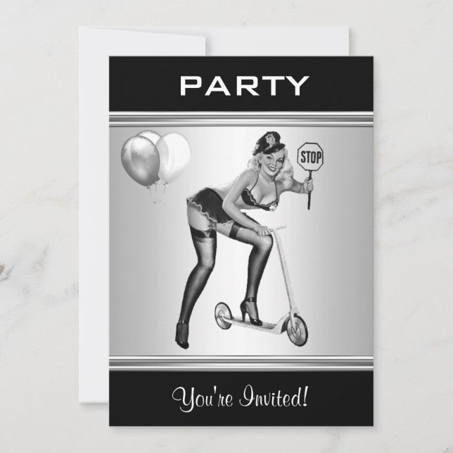 Invitation de fête Style Pin-Up Fille Noir & Blanc (Devant)