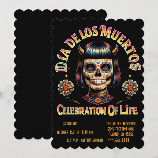 Invitation de fête Sugar Skull - Dia De Los Muerto (Devant / Derrière)