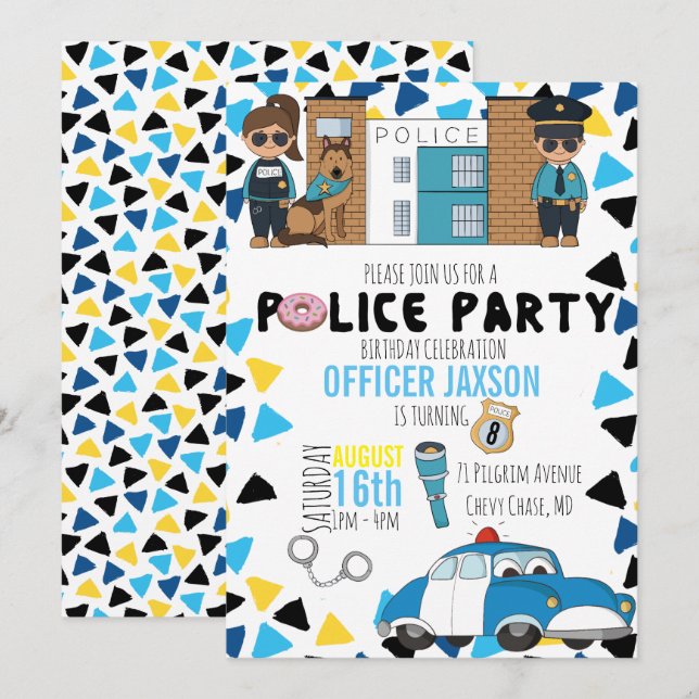 Invitation de fête sur le thème de la police (Devant / Derrière)