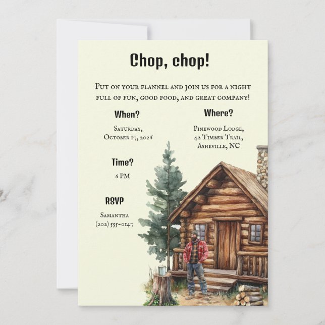 Invitation de fête sur le thème des bûcherons (Devant)