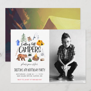 Invitation de fête sur le thème du camping