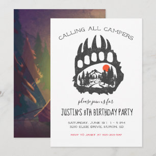 Invitation de fête sur le thème du camping