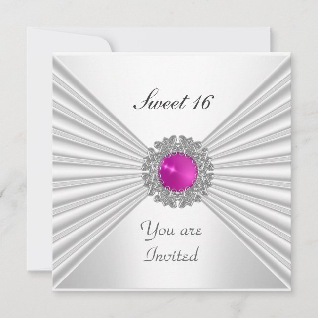 Invitation de fête Sweet 16 Blanc Rose Bijou (Devant)