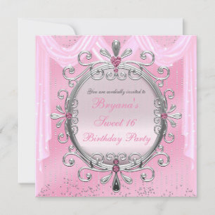 Invitation de fête Sweet 16 Cadre Fantaisie Rose A