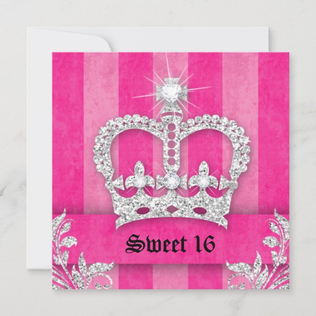 Invitation de fête Sweet 16 Couronne à rayures ros (Devant)