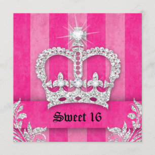 Invitation de fête Sweet 16 Couronne à rayures ros