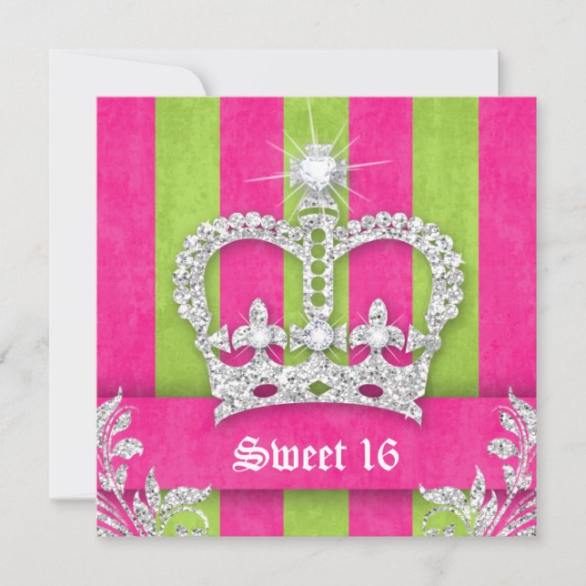 Invitation de fête Sweet 16 Rose avec rayures Cour (Devant)