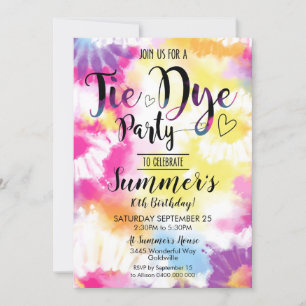 Invitation de fête Tie Dye Hippy Tie Dye