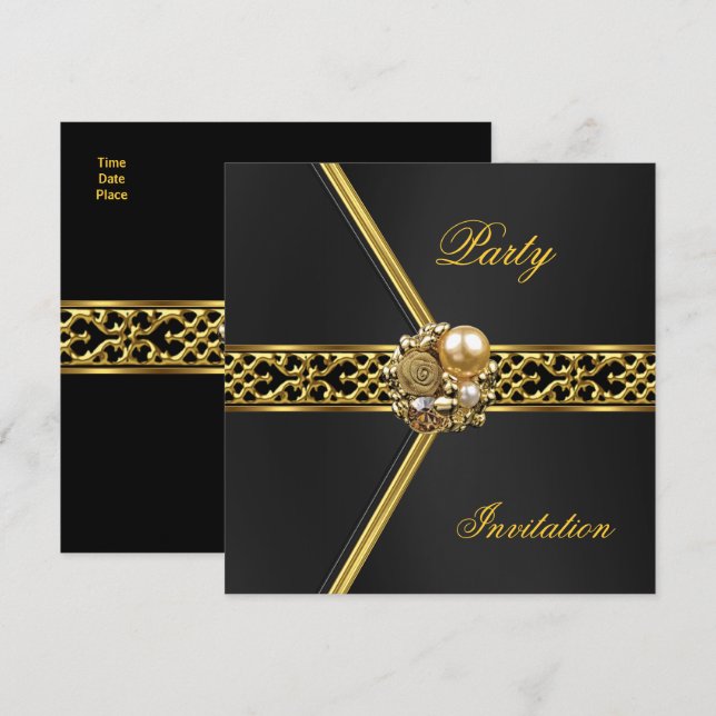 Invitation de fête toutes occasions Velvet noir or (Devant / Derrière)