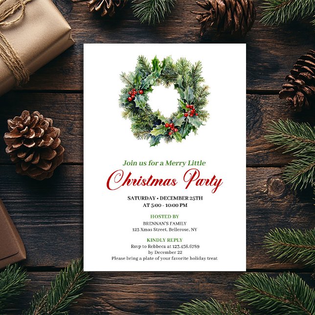 Invitation de fête traditionnelle de couronne de N (Traditional Christmas Wreath Party Invitation)
