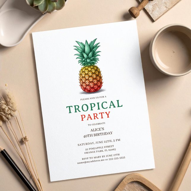 Invitation de fête tropicale avec ananas rétro (Créateur téléchargé)