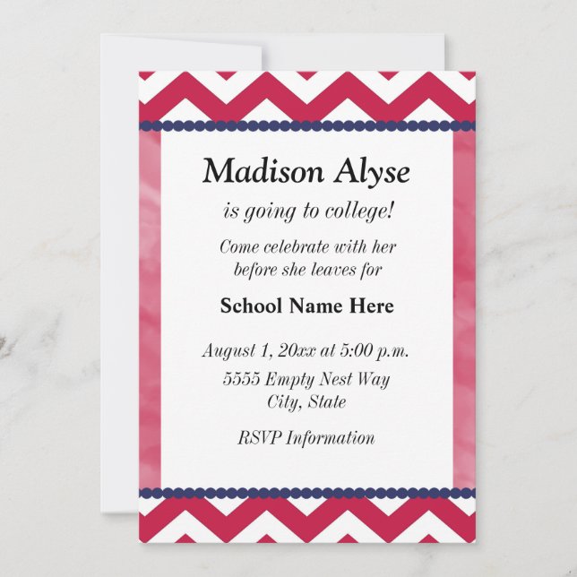 Invitation de fête Trunk Rouge Blanc Navy  Chevron (Devant)