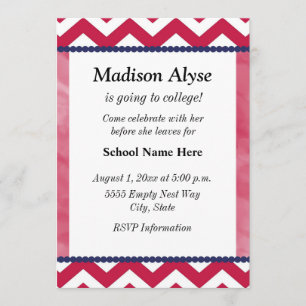 Invitation de fête Trunk Rouge Blanc Navy Chevron