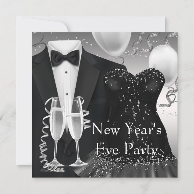 Invitation de fête Tuxedo Champagne Confetti Black (Devant)